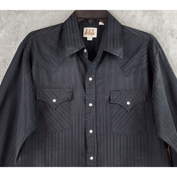 Ely Cattleman Shirt Mens Large Black Western Vintage Pearl Snap Long Sleeve - Picture 6 of 9